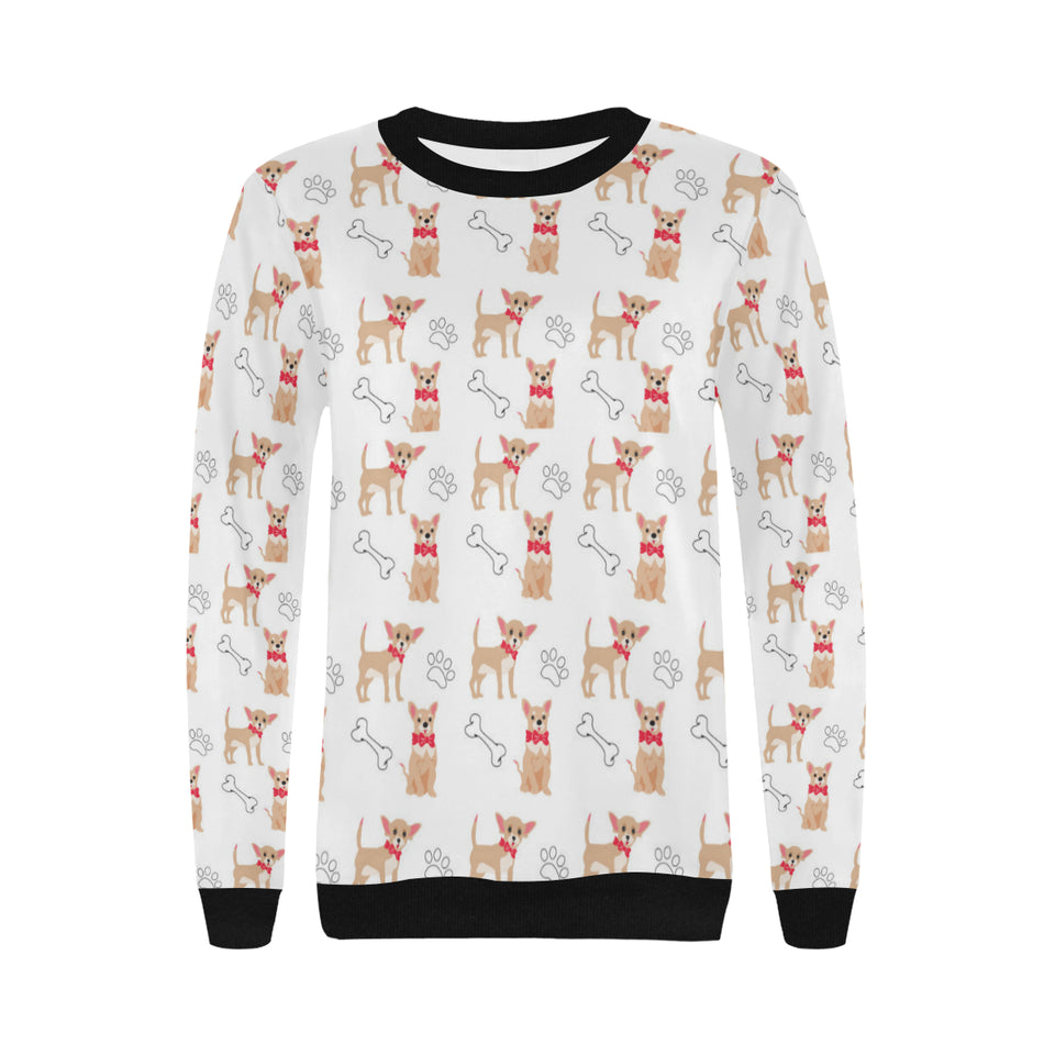 Chihuahua bone paw pattern Women's Crew Neck Sweatshirt