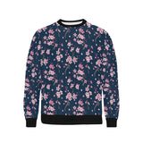 Pink sakura cherry blossom blue background Men's Crew Neck Sweatshirt