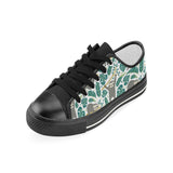Cute sloths tropical palm leaves white background Kids' Boys' Girls' Low Top Canvas Shoes Black