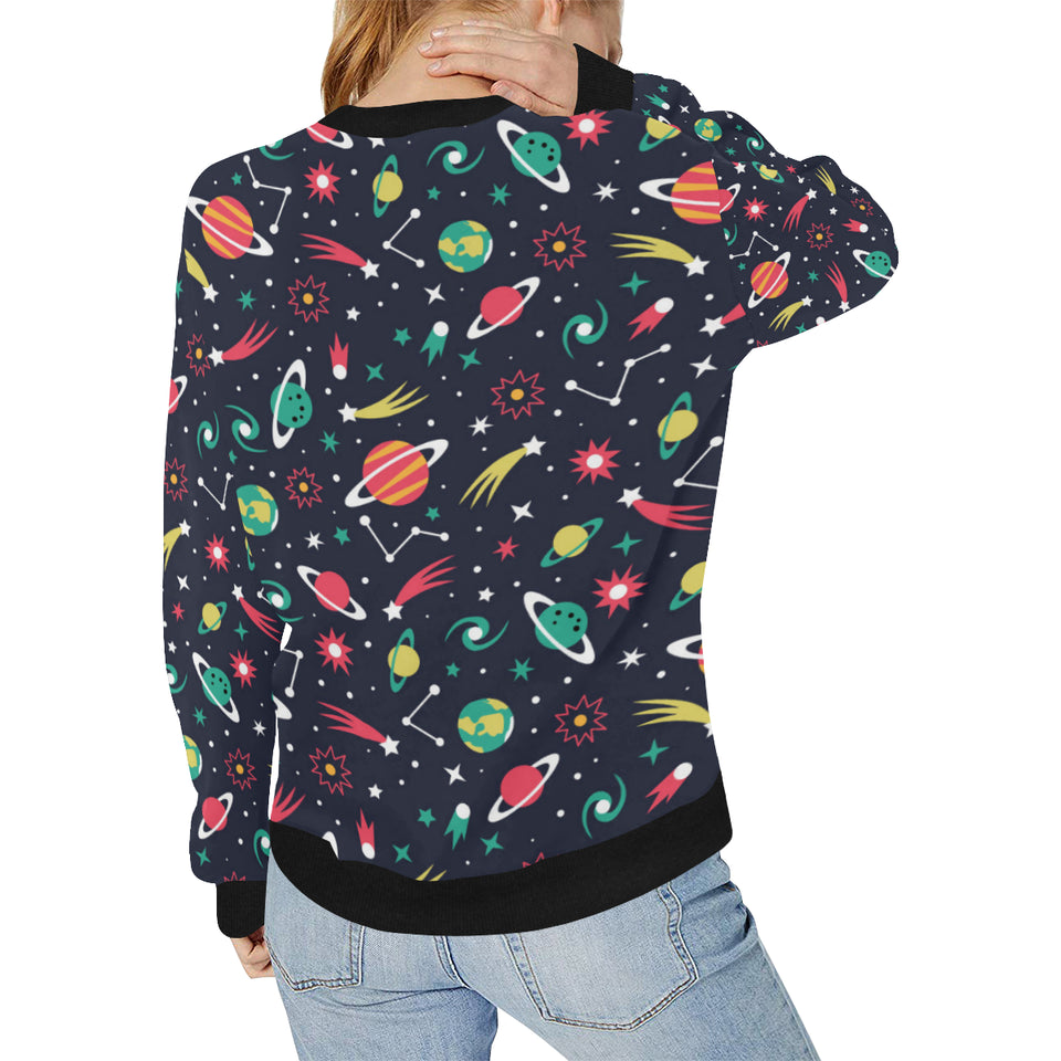 colorful space pattern planet star Women's Crew Neck Sweatshirt
