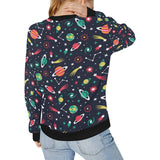 colorful space pattern planet star Women's Crew Neck Sweatshirt
