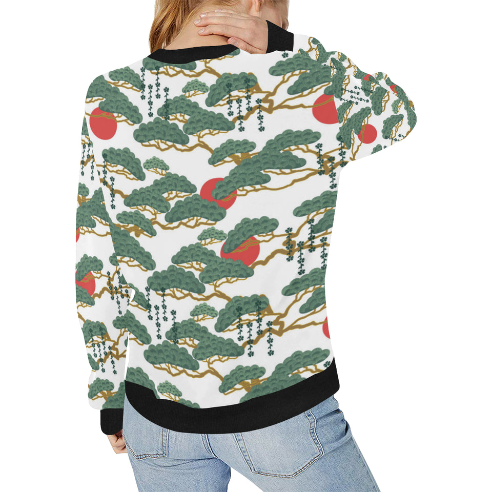 Bonsai red sun japanese pattern Women's Crew Neck Sweatshirt