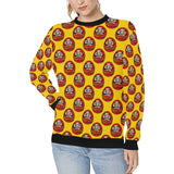 Daruma japanese wooden doll yellow background Women's Crew Neck Sweatshirt