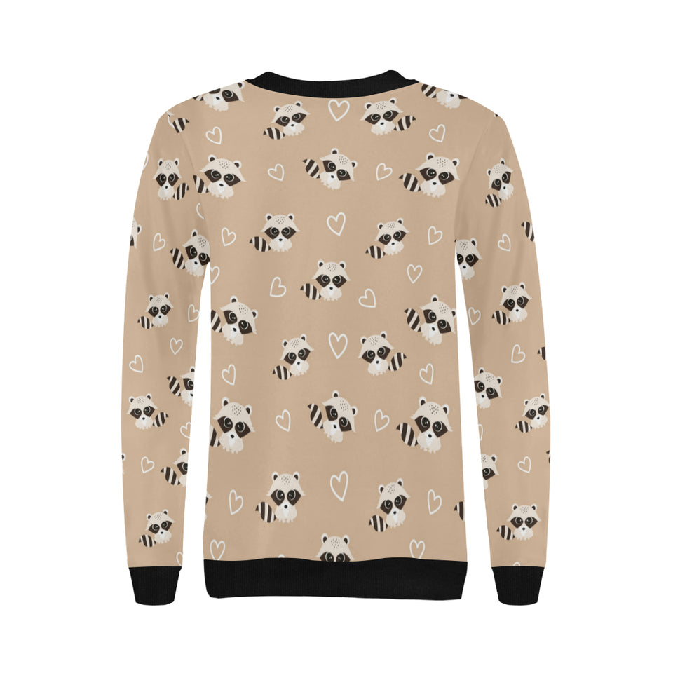 Cute raccoon heart pattern Women's Crew Neck Sweatshirt