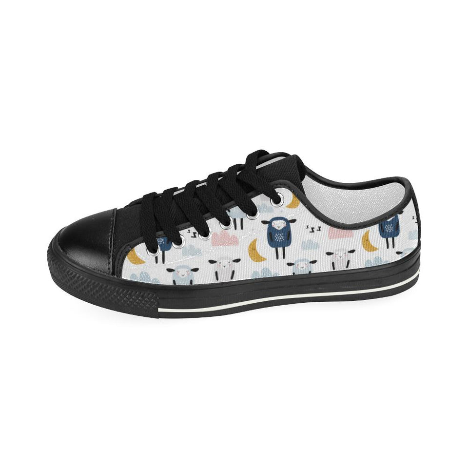 Cute sleeping sheep moon cloud pattern Kids' Boys' Girls' Low Top Canvas Shoes Black
