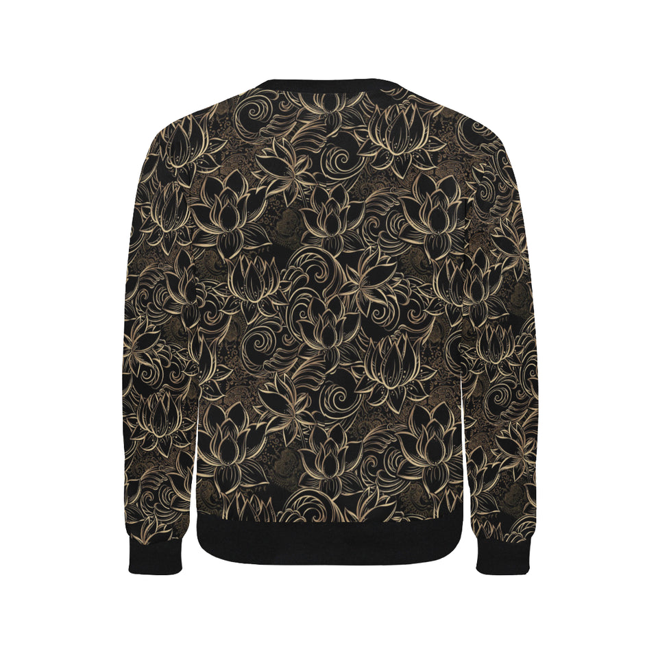 luxurious gold lotus waterlily black background Men's Crew Neck Sweatshirt