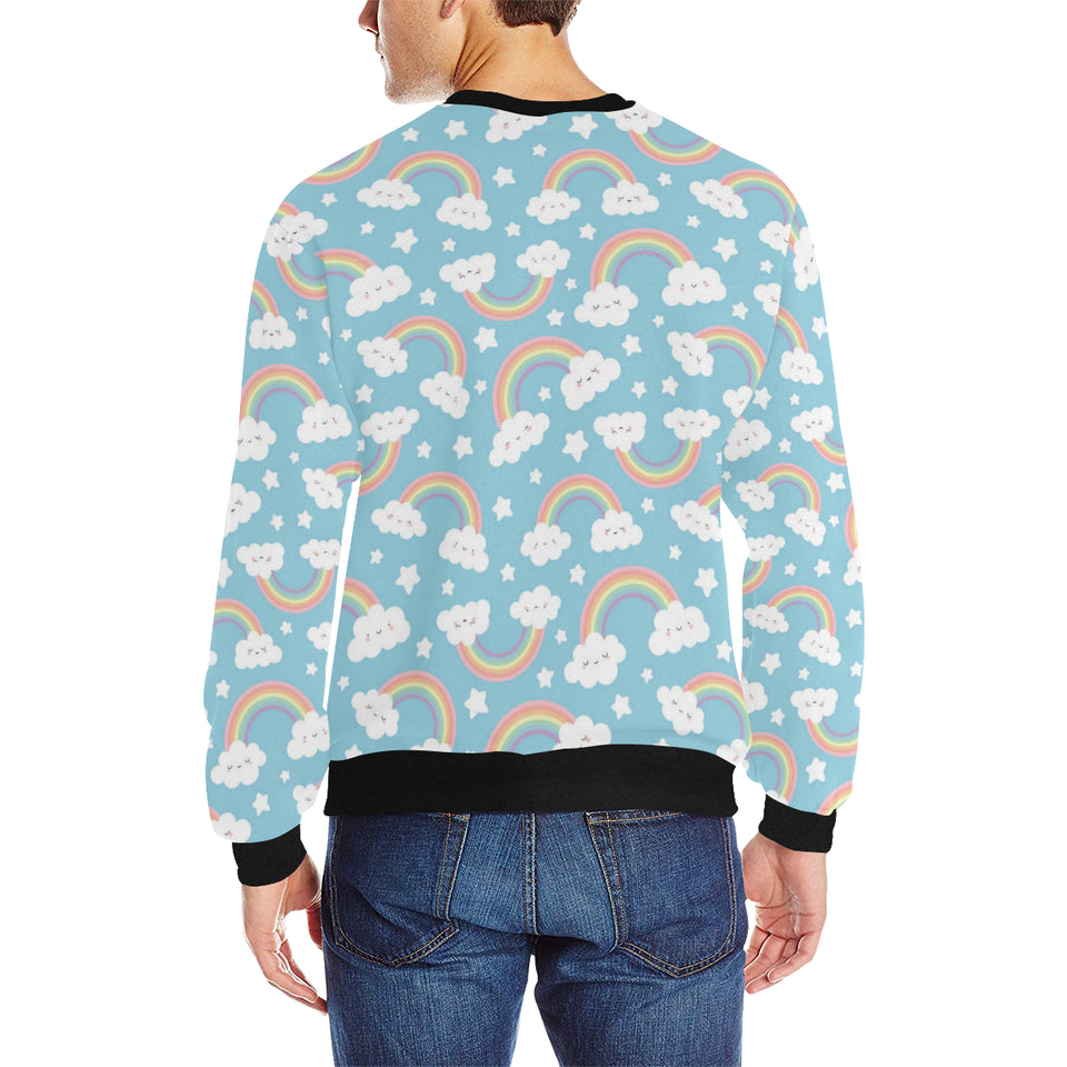 Cute rainbow clound star pattern blue background Men's Crew Neck Sweatshirt