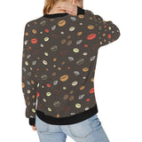 Coffee bean leave pattern Women's Crew Neck Sweatshirt