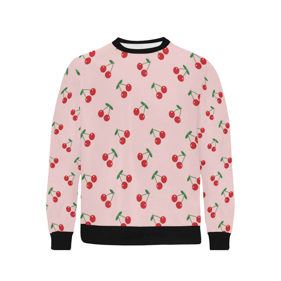 cherry pattern pink background Men's Crew Neck Sweatshirt
