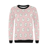 Clock pattern pink blackground Women's Crew Neck Sweatshirt