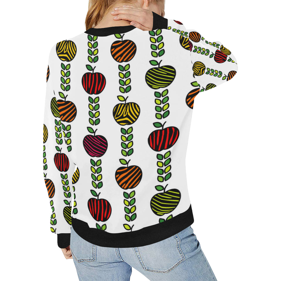 colorful apples leave zebra stripe Women's Crew Neck Sweatshirt