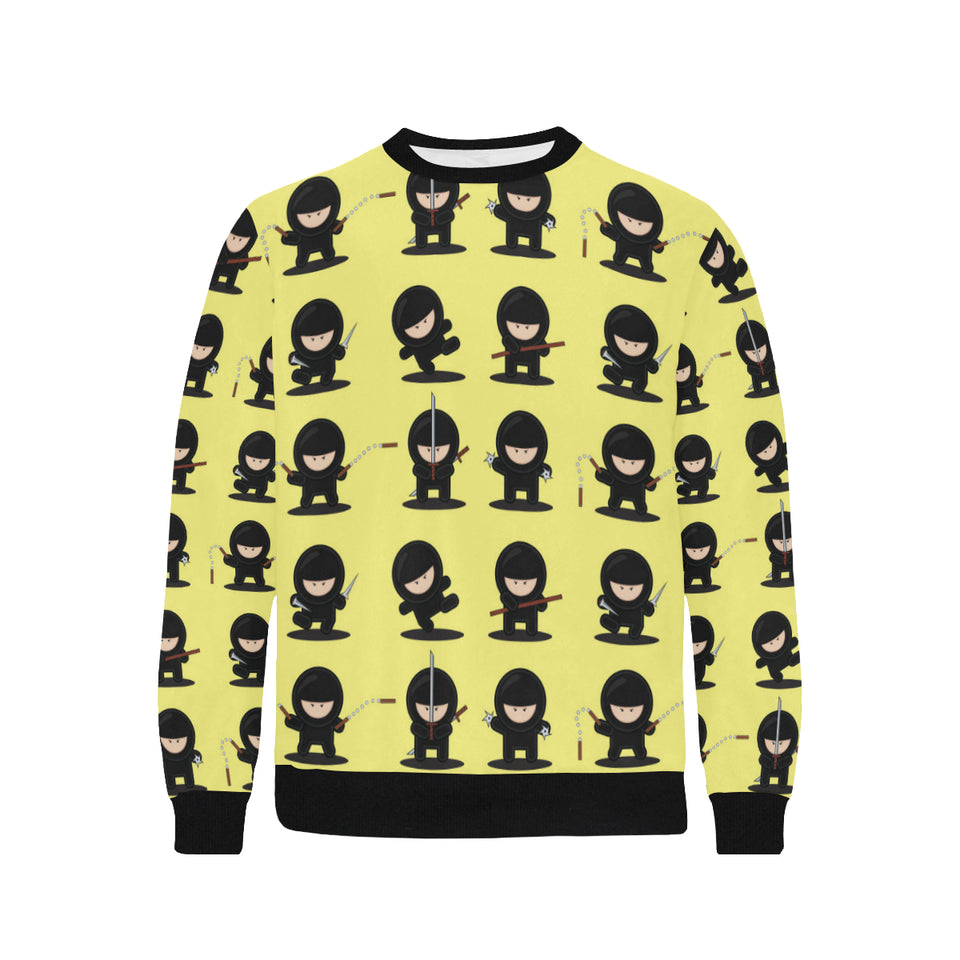 Cute ninja yellow background Men's Crew Neck Sweatshirt