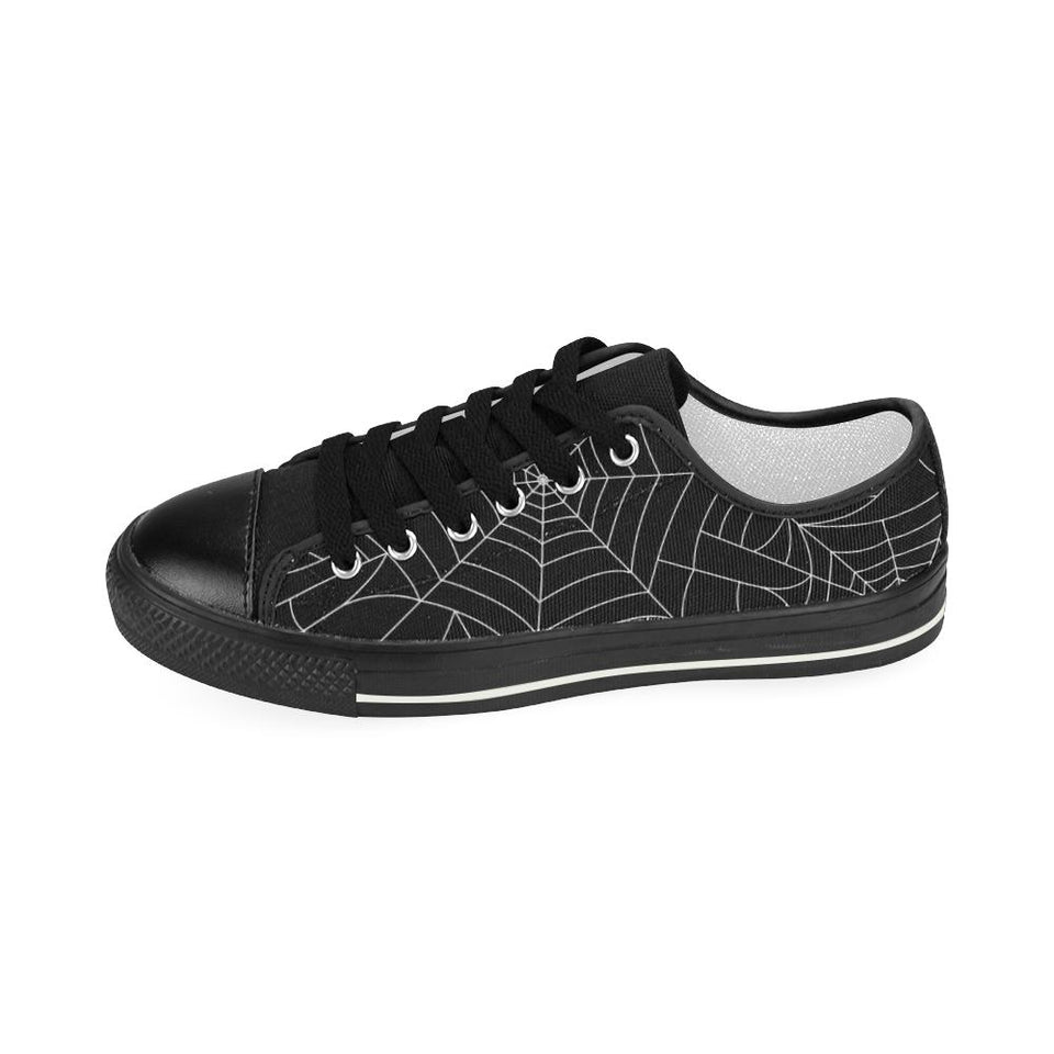 Spider web pattern Black background white cobweb Kids' Boys' Girls' Low Top Canvas Shoes Black