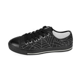 Spider web pattern Black background white cobweb Kids' Boys' Girls' Low Top Canvas Shoes Black
