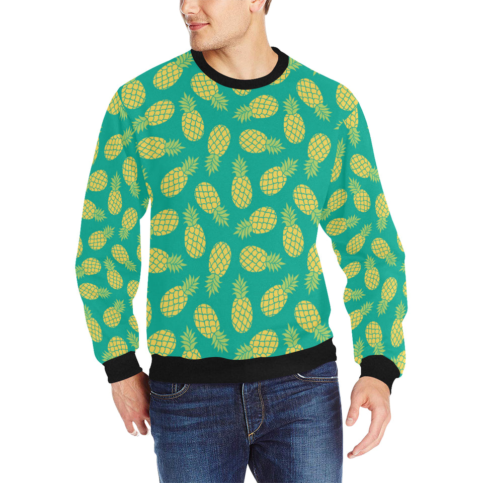 Pineapples pattern green background Men's Crew Neck Sweatshirt