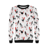 Cool rooster chicken cock floral ornament backgrou Women's Crew Neck Sweatshirt