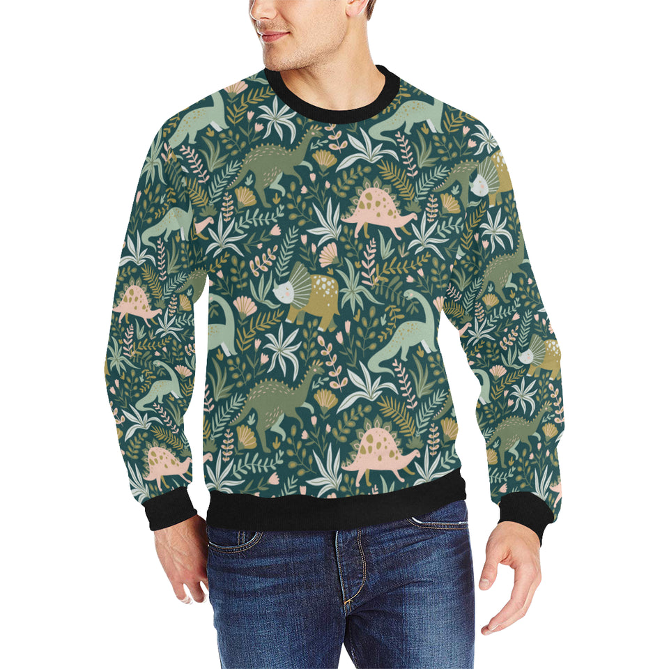 dinosaurs tropical leaves flower pattern Men's Crew Neck Sweatshirt