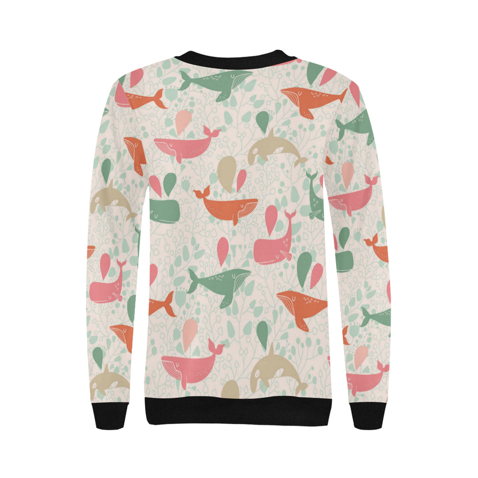 Cute whale pattern Women's Crew Neck Sweatshirt