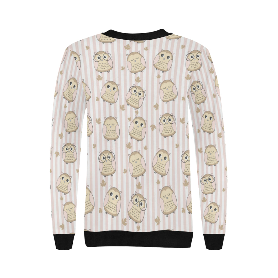 cute owl leaf Women's Crew Neck Sweatshirt