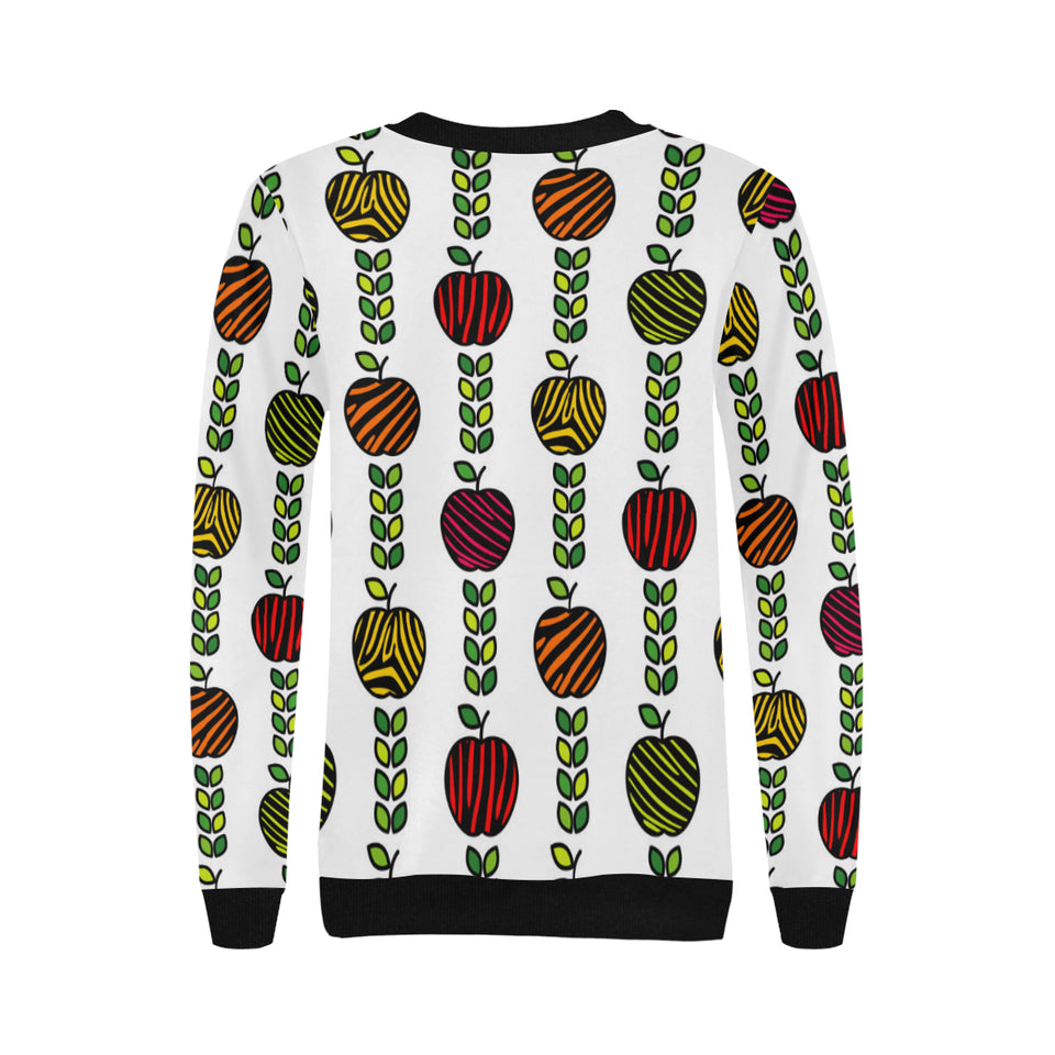 colorful apples leave zebra stripe Women's Crew Neck Sweatshirt
