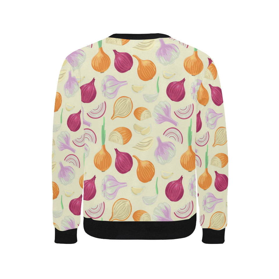 Onion garlic white red pattern Men's Crew Neck Sweatshirt