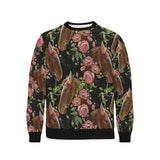 Horse head wild roses pattern Men's Crew Neck Sweatshirt