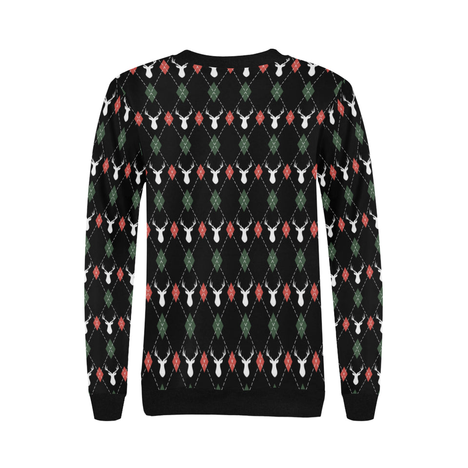 Deer Christmas new year pattern argyle Women's Crew Neck Sweatshirt