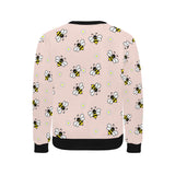 Cute bee flower pattern pink background Men's Crew Neck Sweatshirt