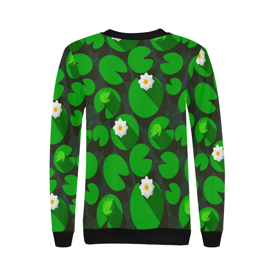 Frog waterlily pattern Women's Crew Neck Sweatshirt