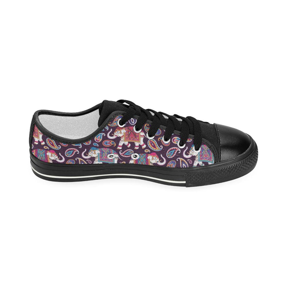 Elephant indian style ornament pattern Kids' Boys' Girls' Low Top Canvas Shoes Black