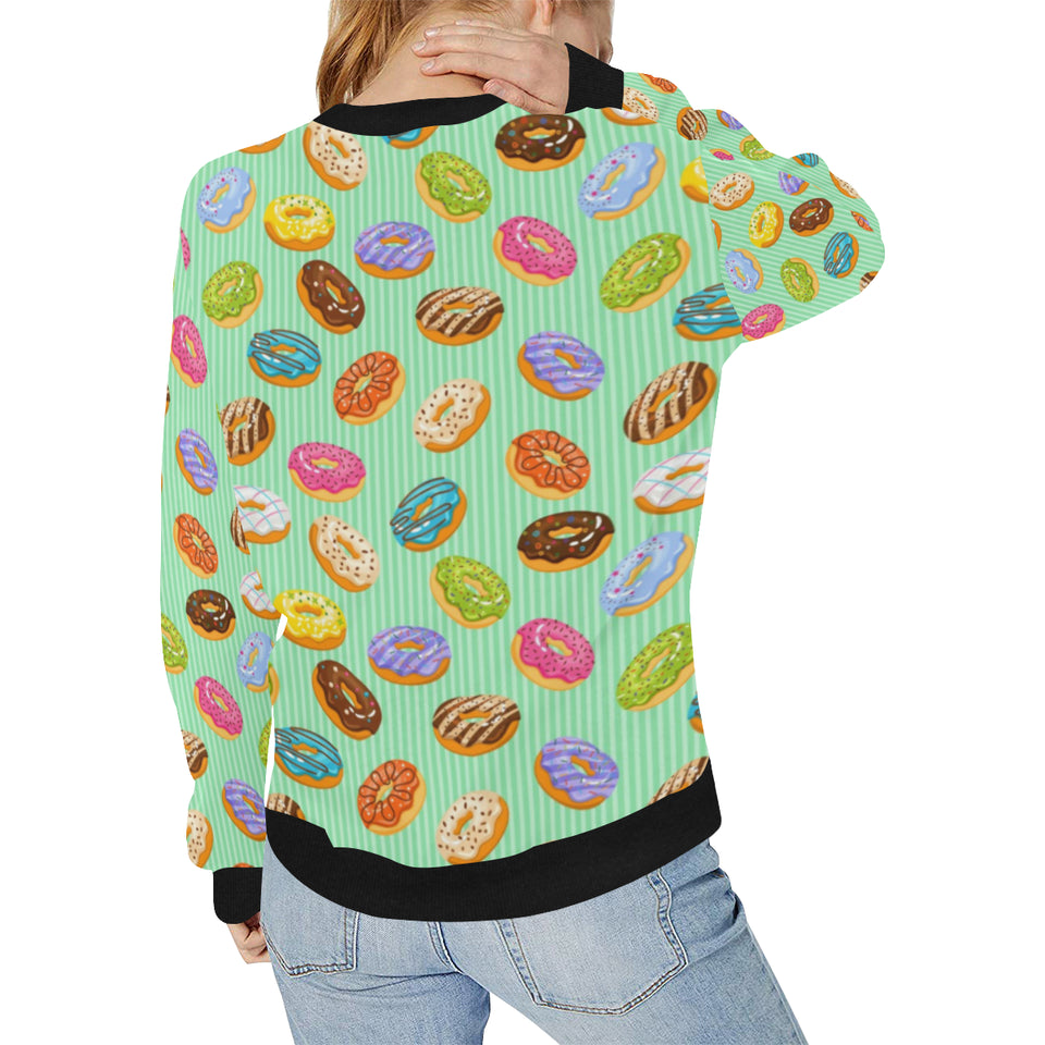 Colorful donut pattern green background Women's Crew Neck Sweatshirt