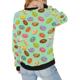 Colorful donut pattern green background Women's Crew Neck Sweatshirt