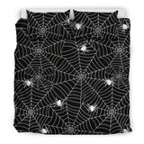 Spider Web Design Pattern Black Background White Cobweb Bedding Set