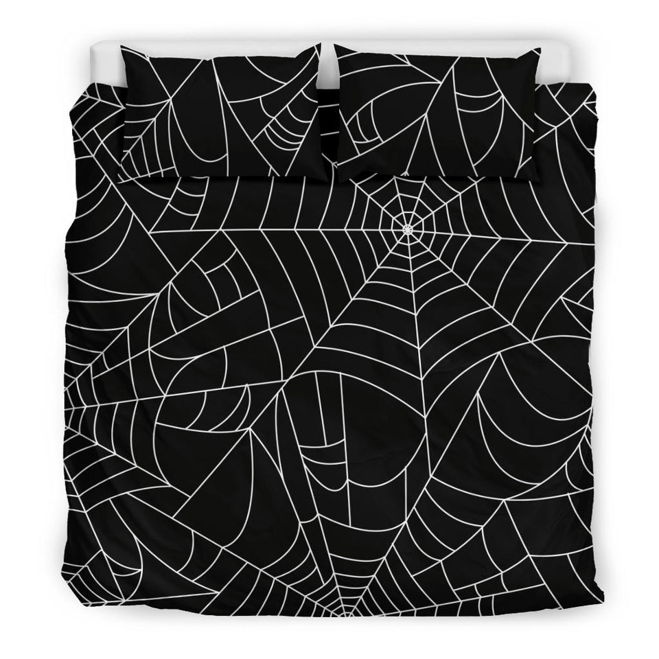 Spider Web Pattern Black Background White Cobweb Bedding Set