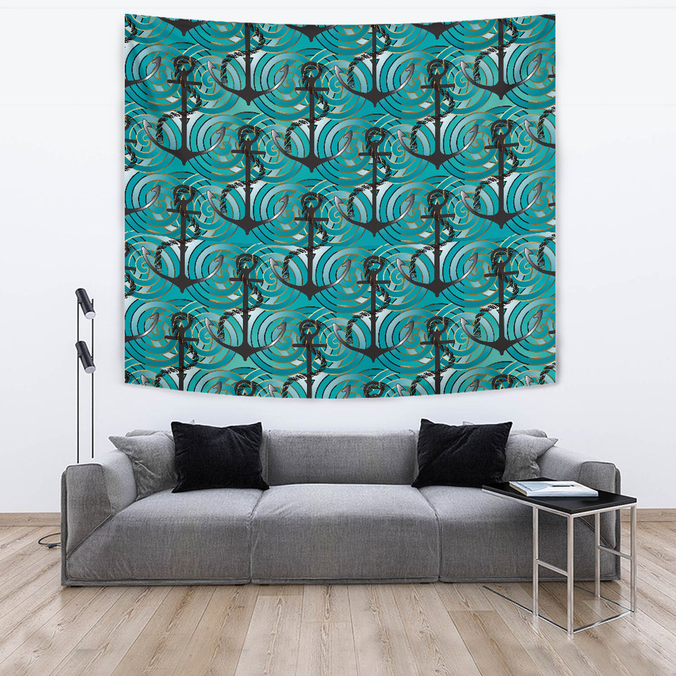 Anchor Nautical Green Background Wall Tapestry