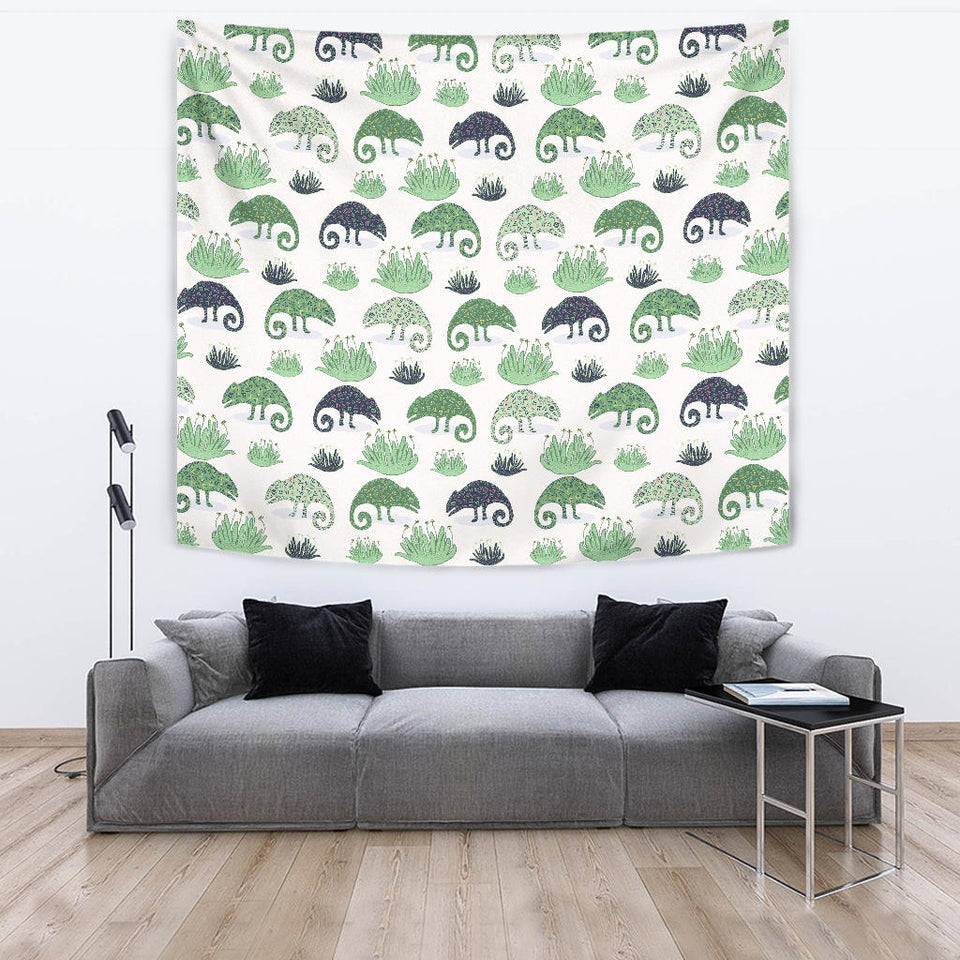 Chameleon Lizard Succulent Plant Pattern Wall Tapestry