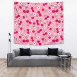 Cherry Flower Pattern Pink Background Wall Tapestry