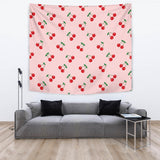 Cherry Pattern Pink Background Wall Tapestry