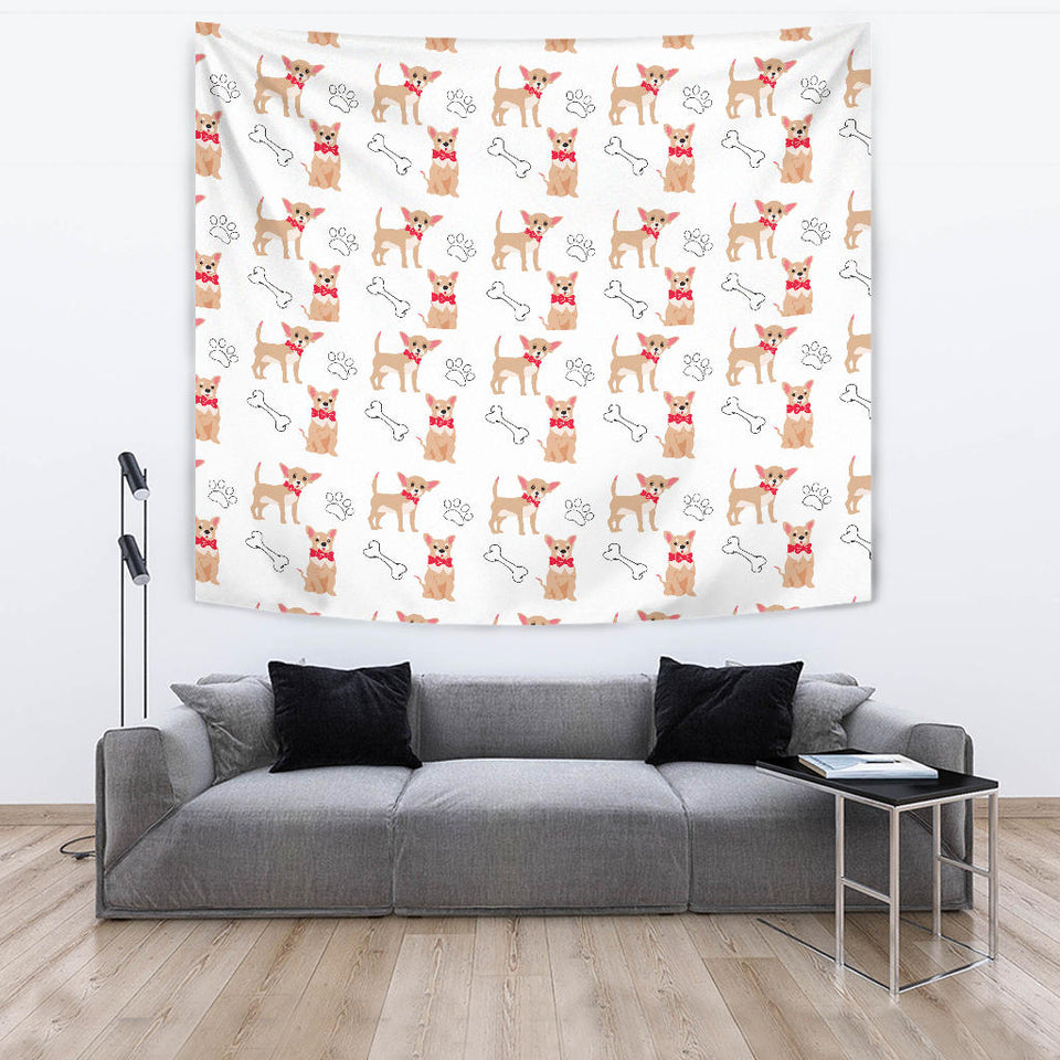 Chihuahua Bone Paw Pattern Wall Tapestry