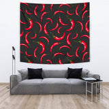 Chili Peppers Pattern Black Background Wall Tapestry