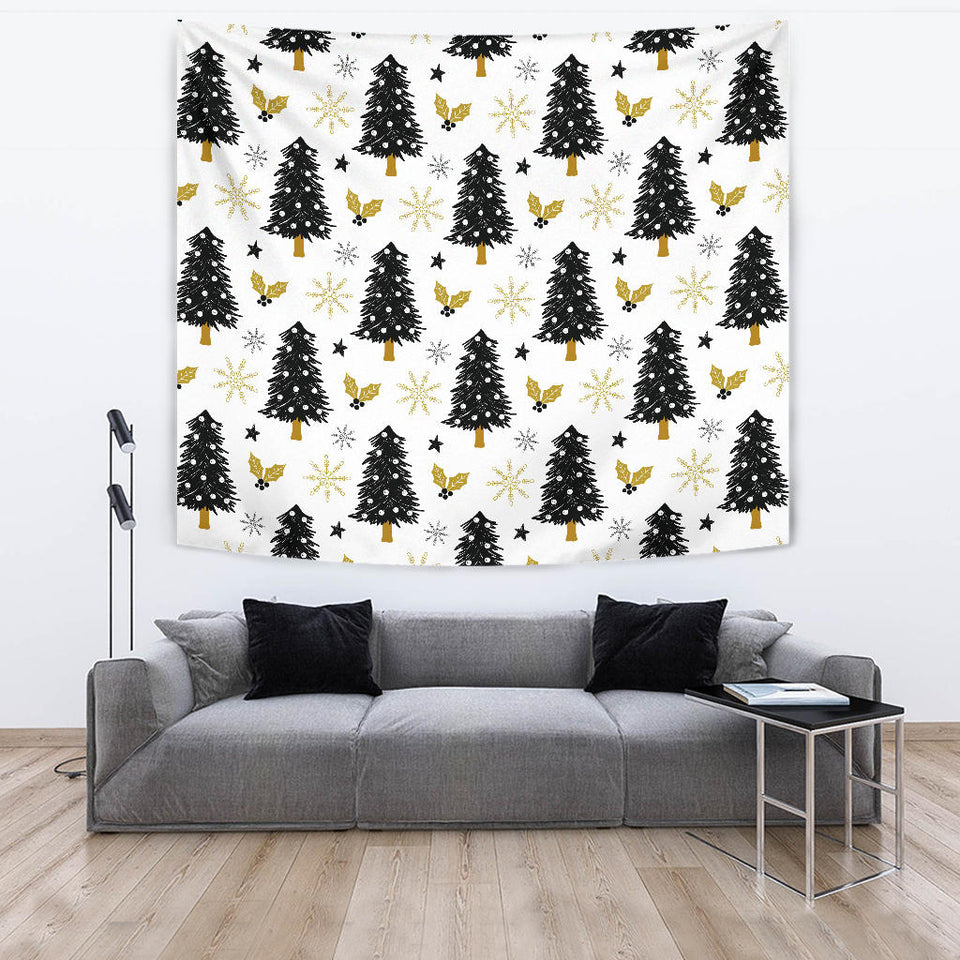 Christmas Tree Holly Snow Star Pattern Wall Tapestry