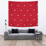 Christmas Tree Star Snow Red Background Wall Tapestry