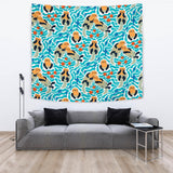 Cute Sea Otters Fishe Sea Urchin Pattern Wall Tapestry
