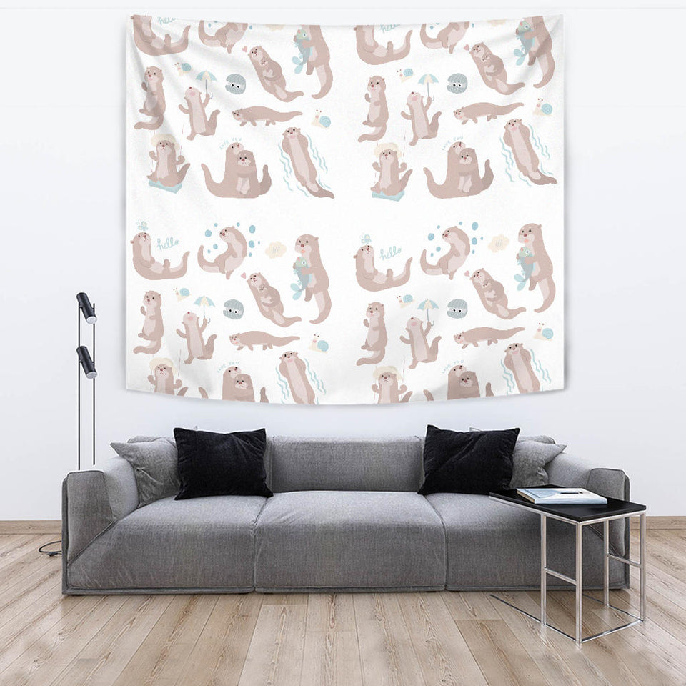Cute Sea Otters Pattern Wall Tapestry