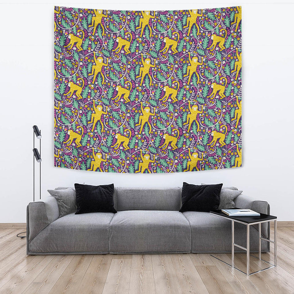 Cute Yellow Monkey Leaves Pattern Wall Tapestry