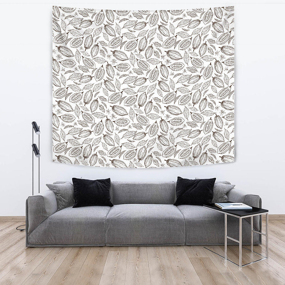 Cocoa Beans Leaves Pattern Wall Tapestry