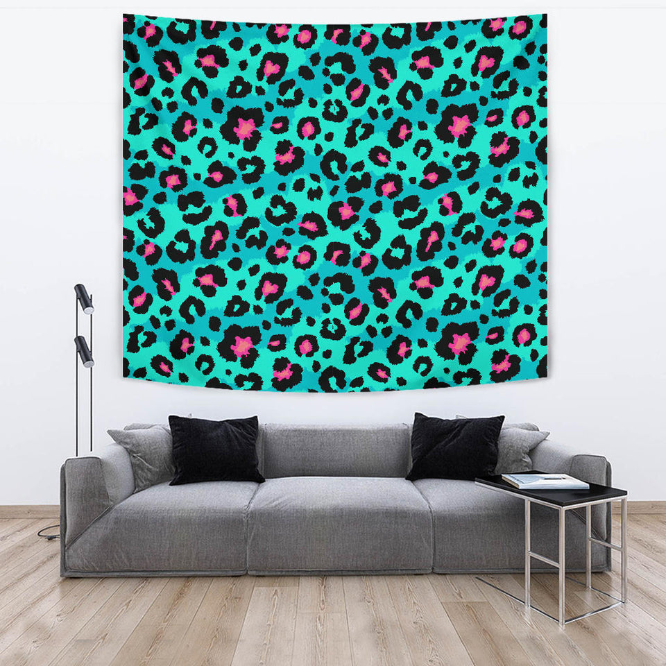 Green Leopard Skin Print Pattern Wall Tapestry