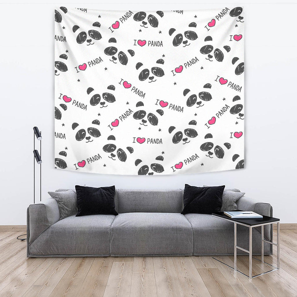 Hand Drawn Faces Of Pandas Pattern Wall Tapestry