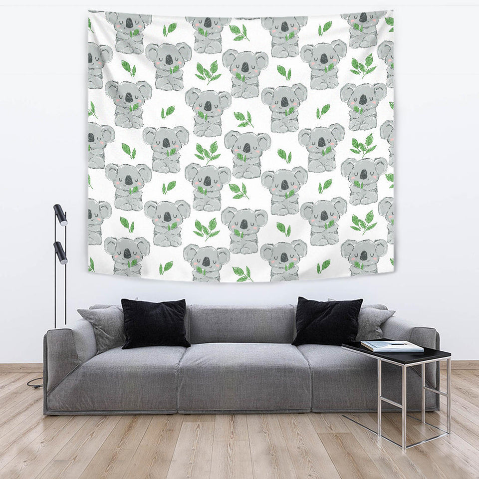 Hand Drawn Koala Leaves Pattern Wall Tapestry