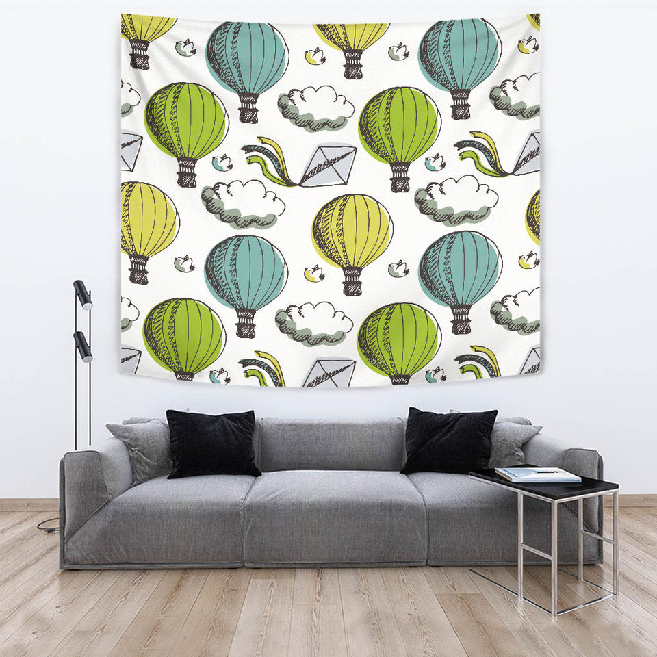 Hot Air Balloon Bird Cloud Pattern Wall Tapestry